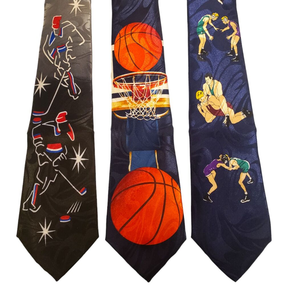 Hockey Basketball Wrestling Sports Ties #77 - Lot of 3 Novelty Neckties NWT